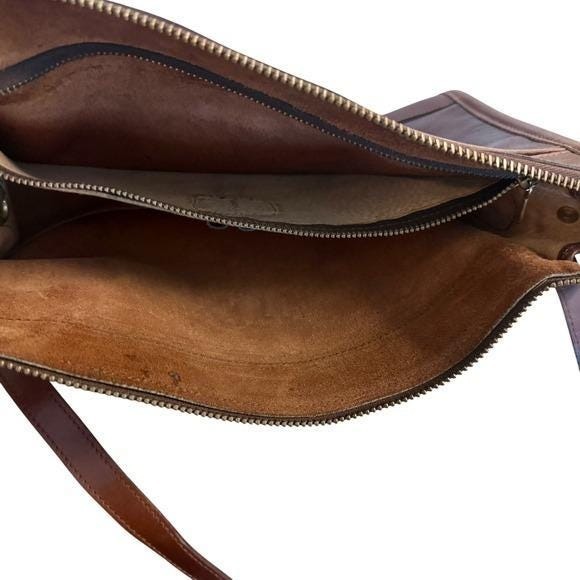 Vintage 90s Brahmin Fairhaven Smooth Two‑Tone Brown Leather Shoulder Bag Purse - Picture 5 of 6